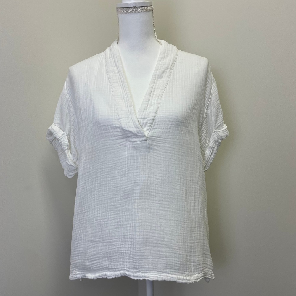 Xirena Avery Short Sleeve White Double Gauze Cotton Top XS